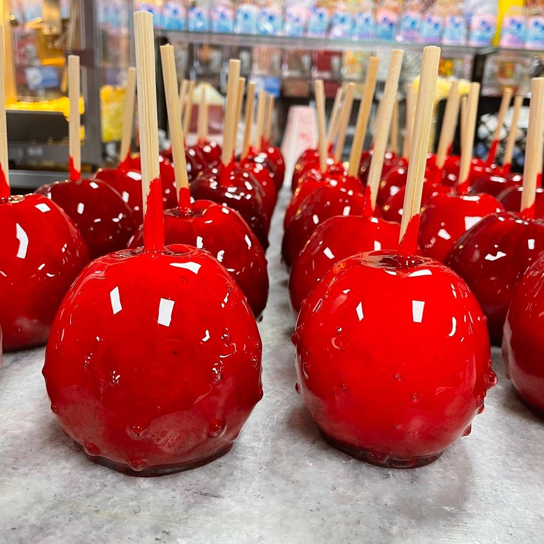 Bright red candy apples