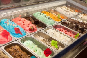 variety of ice cream flavors in display case